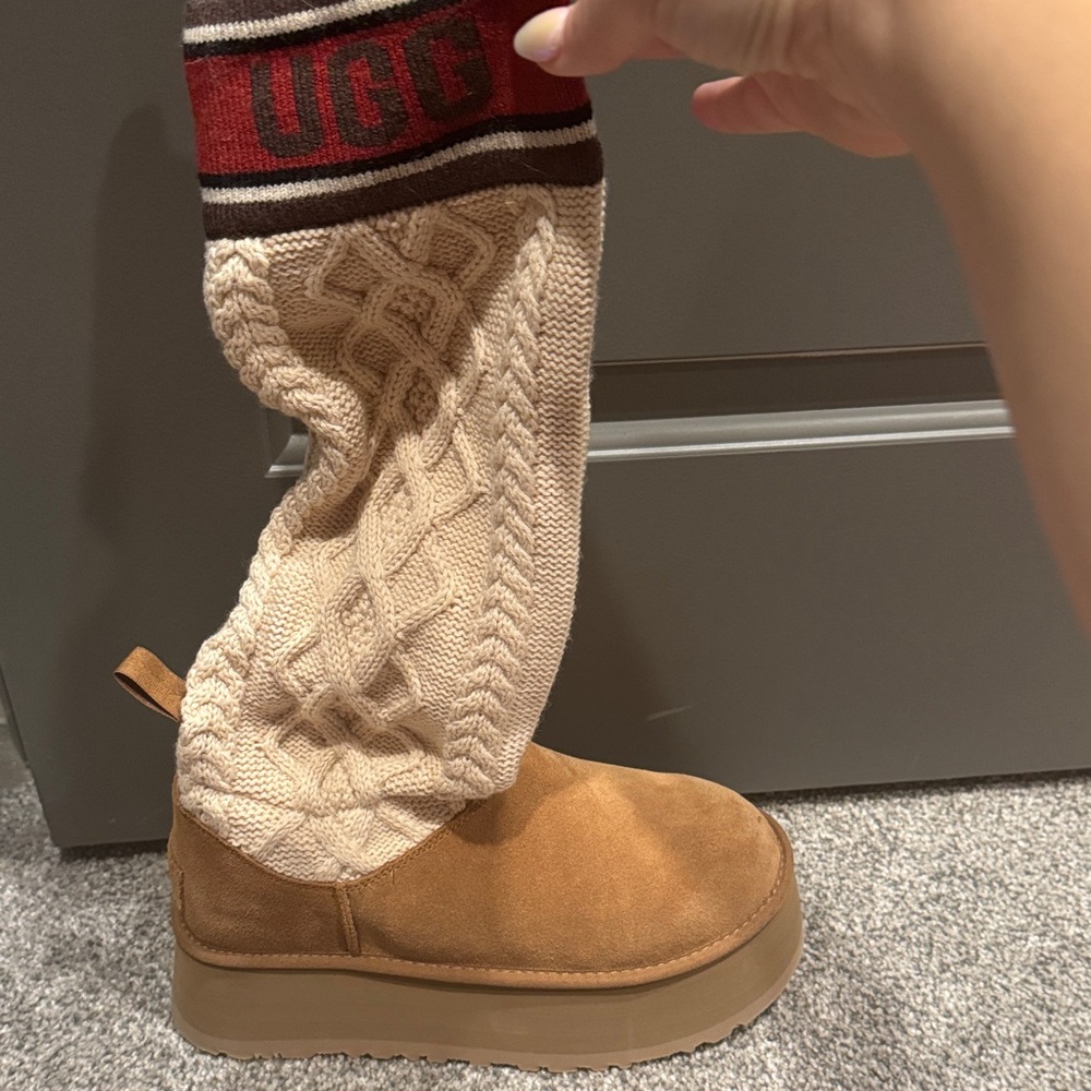 UGG Cream and Tan Cable Knit Boot